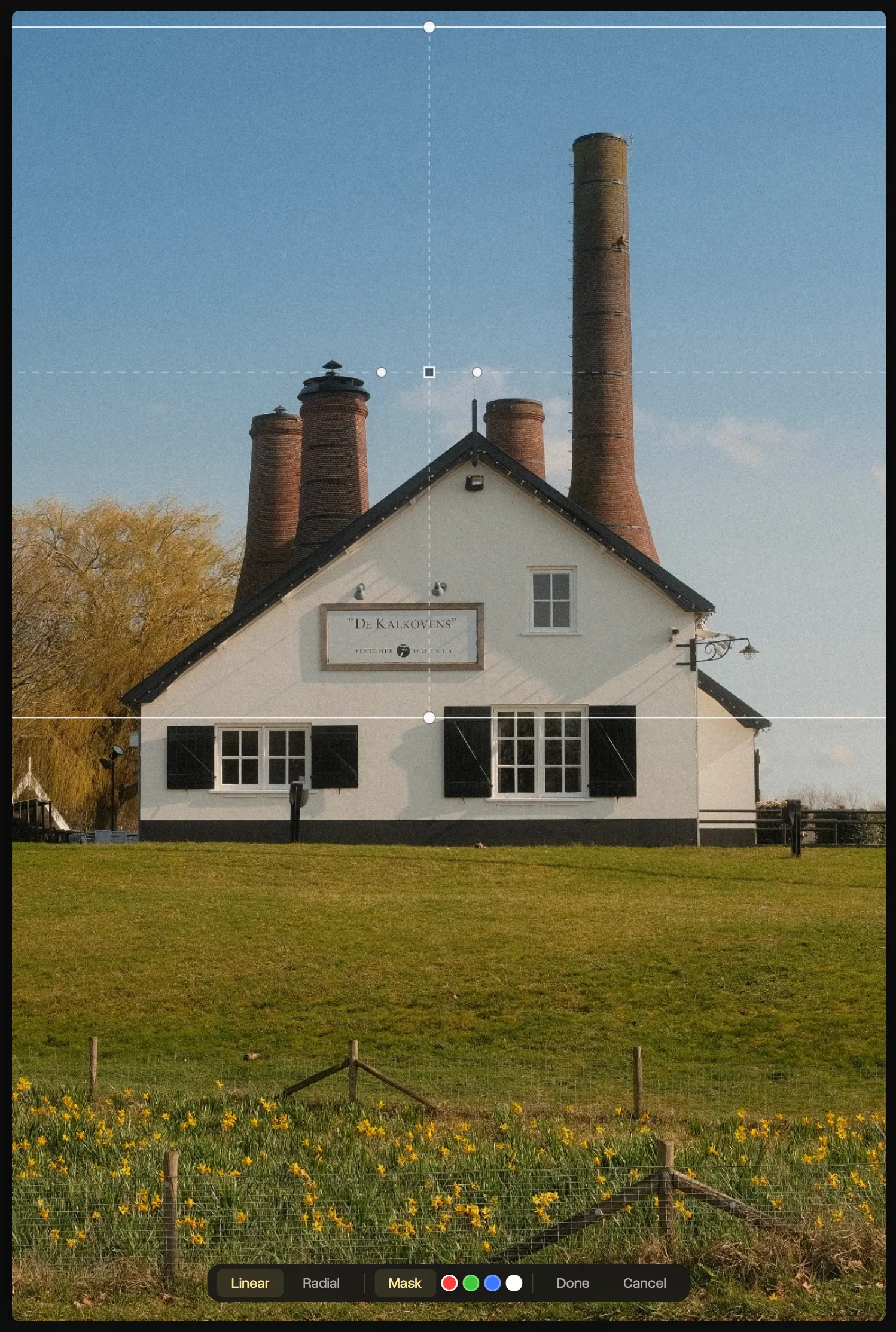 A linear gradient applied to a photo in Spectral. The gradient controls let you target specific areas of the image.